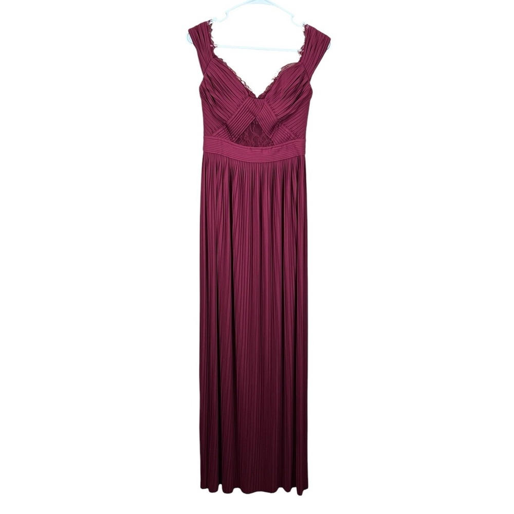 Asos Women's‎ Dress Size 2 Burgundy Textured Pleated Lace Long Maxi Evening